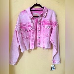 GB Pink Cropped Distressed Jacket NWT Size XL